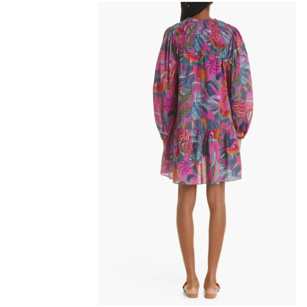 NWT $195 FARM Rio Rainbow Macaws Long Sleeve Minidress, RAINBOW MACAWS, Small!